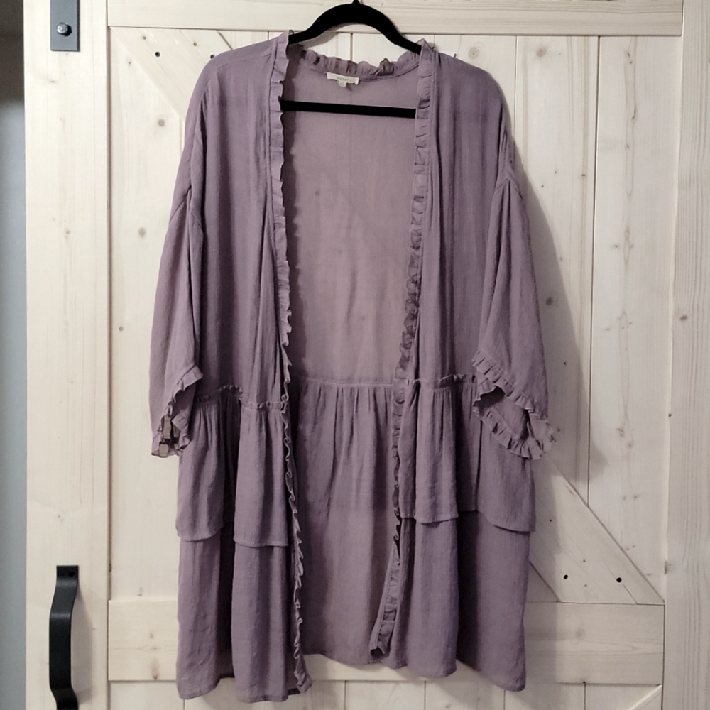 Womens easel lavender ruffle open front kimono small
